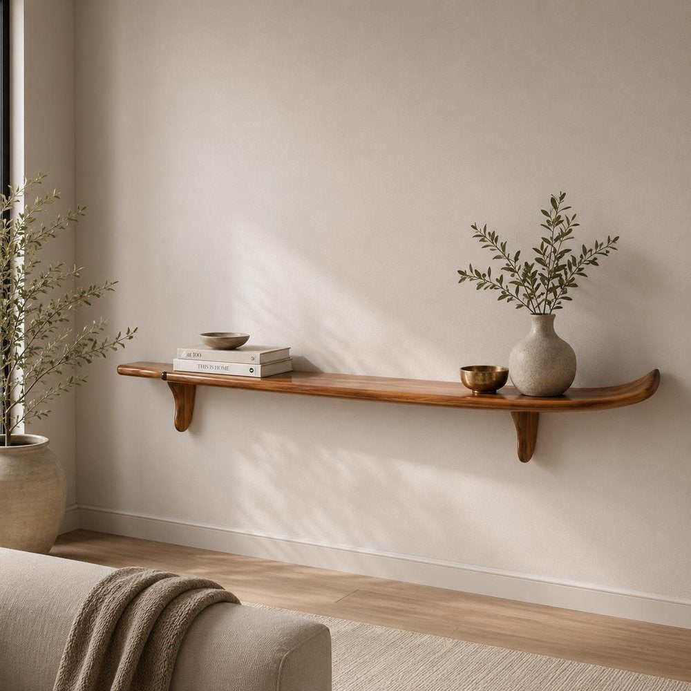 70" Brown Solid Wood Wall Mounted Floating Shelf — view 10