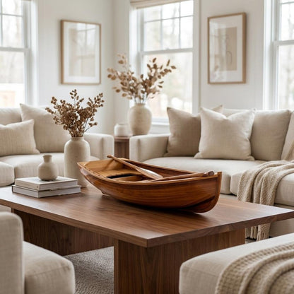 15" Brown Solid Wood Hand Painted Model Boat HomeRoots