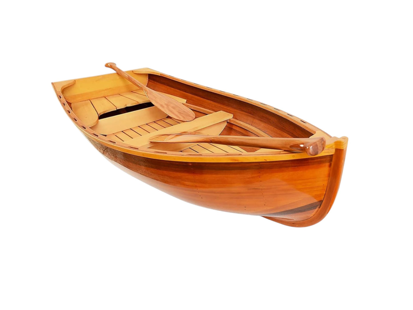 15" Wood Brown Solid Wood Hand Painted Model Boat Tabletop Sculpture