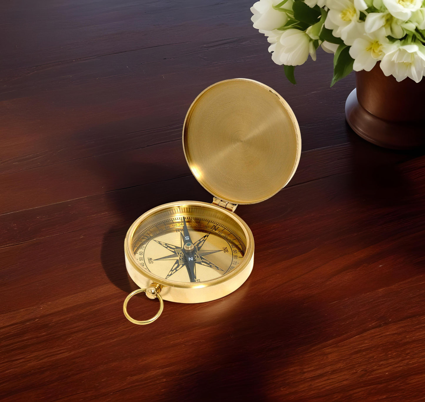 Shiny Brass Marine Compass With Lid