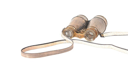 Rustic Brass And Leather Binoculars In Wood Storage Box HomeRoots