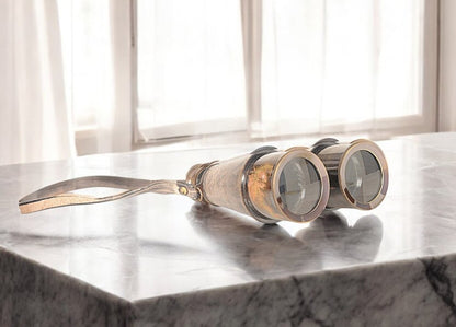 Rustic Brass And Leather Binoculars In Wood Storage Box HomeRoots