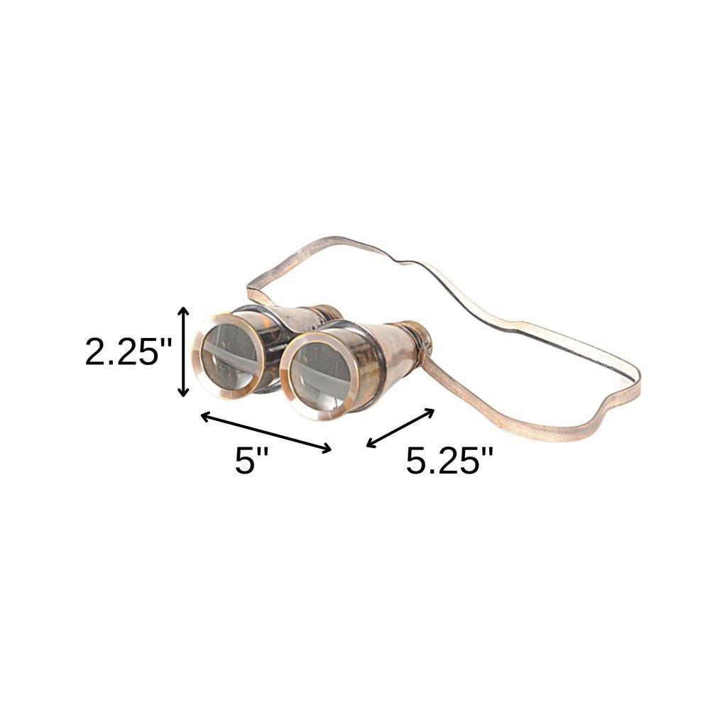 Rustic Brass And Leather Binoculars In Wood Storage Box — view 5