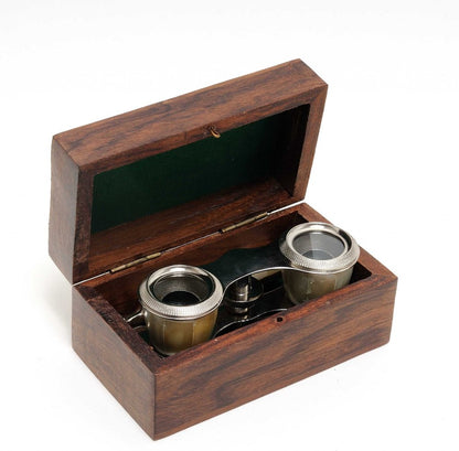 Elegant Mother Of Pearl Opera Glasses In Wood Storage Box HomeRoots