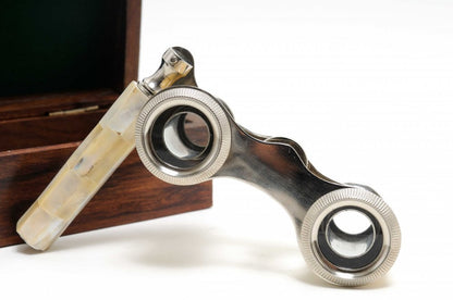 Elegant Mother Of Pearl Opera Glasses In Wood Storage Box HomeRoots