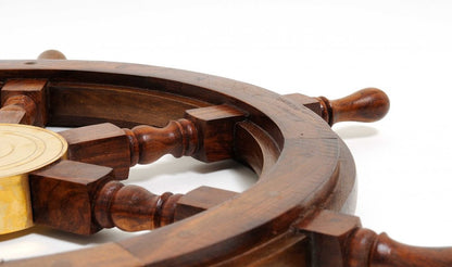 36" Brown Solid Wood And Brass Ships Wheel Hanging Dimensional Sculpture HomeRoots