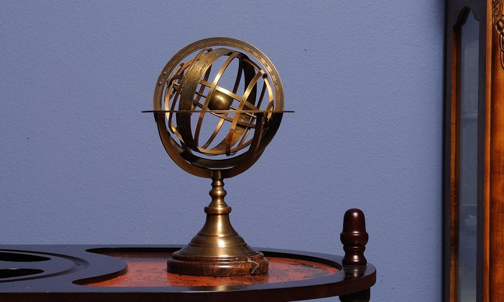 7" X 7" X 11.5" Armillary Sphere On Wood Base — view 1