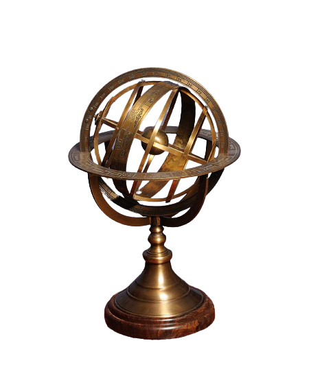 7" X 7" X 11.5" Armillary Sphere On Wood Base