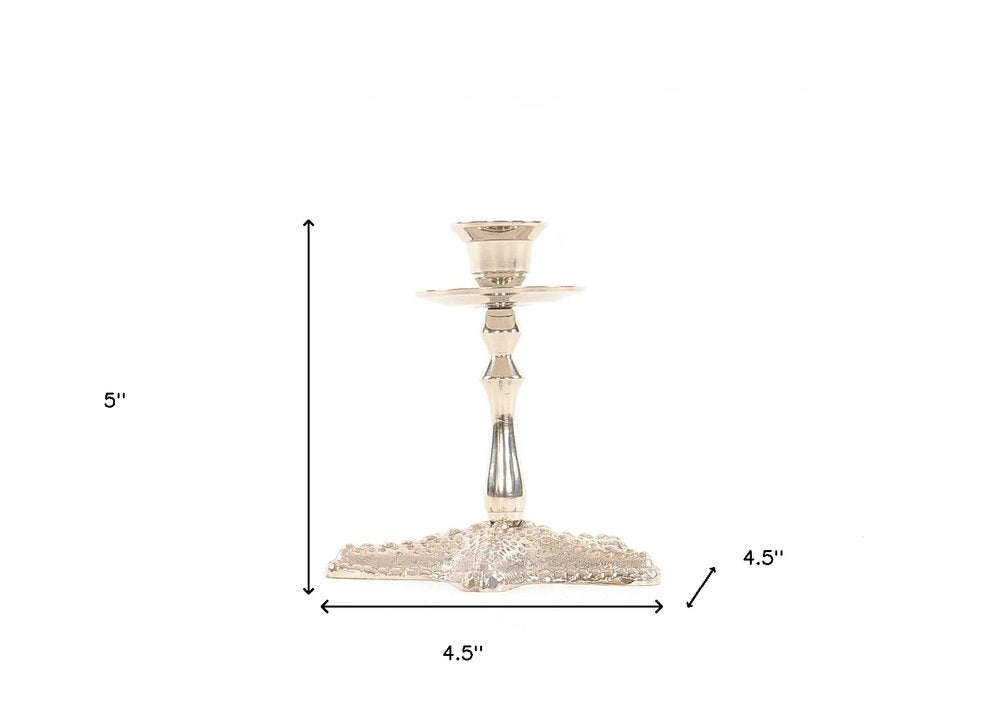 5" Silver Brass Starfish Tabletop Candle Holder HomeRoots