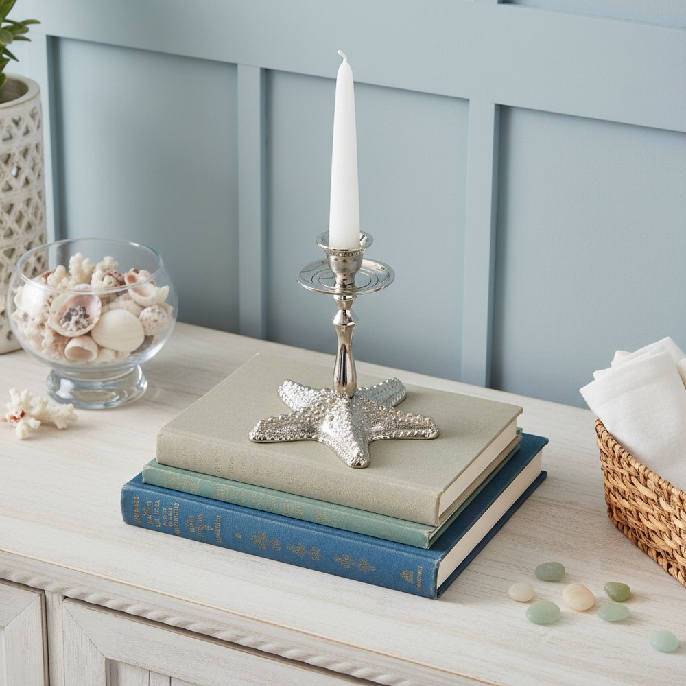 5" Silver Brass Starfish Tabletop Candle Holder HomeRoots