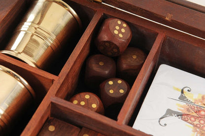 5.25" X 8" X 2.5" Wooden Game Set With Brass Goblet HomeRoots