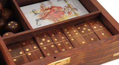 5.25" X 8" X 2.5" Wooden Game Set With Brass Goblet HomeRoots