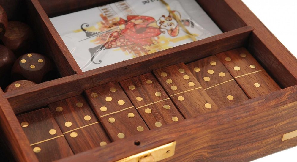 5.25" X 8" X 2.5" Wooden Game Set With Brass Goblet — view 6