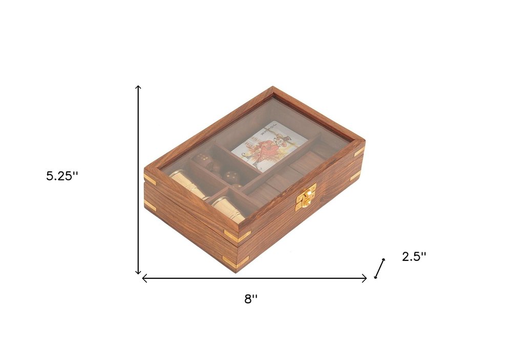 5.25" X 8" X 2.5" Wooden Game Set With Brass Goblet HomeRoots