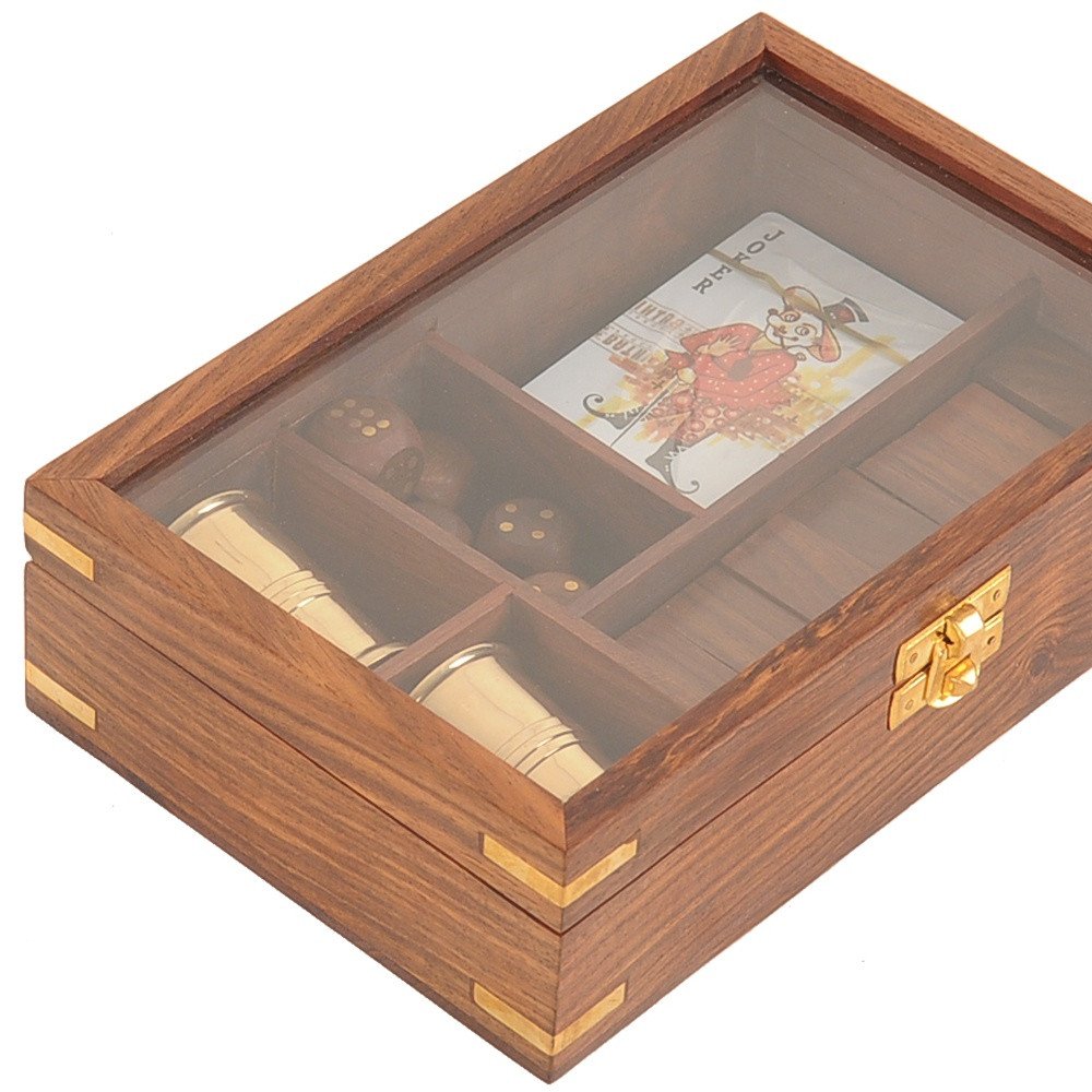 5.25" X 8" X 2.5" Wooden Game Set With Brass Goblet — view 9