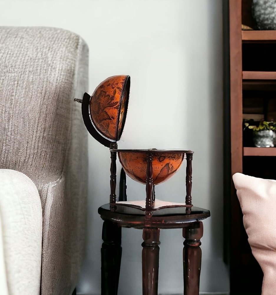 22" Old World Nautical Map Globe Mini Bar HomeRoots