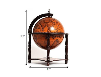 22" Old World Nautical Map Globe Mini Bar HomeRoots
