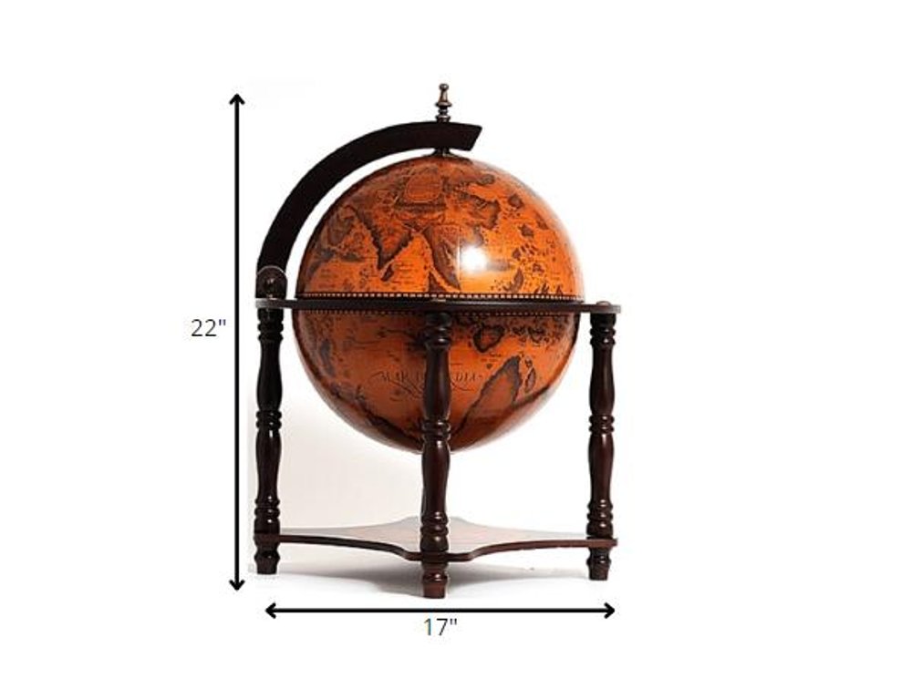 22" Old World Nautical Map Globe Mini Bar HomeRoots