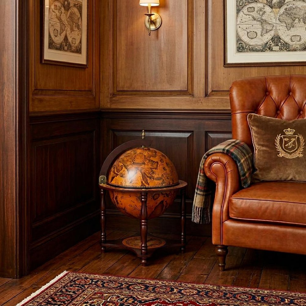 22" Old World Nautical Map Globe Mini Bar HomeRoots