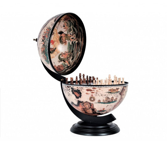 13" Brown And Black World Map Globe Chess Game Set HomeRoots