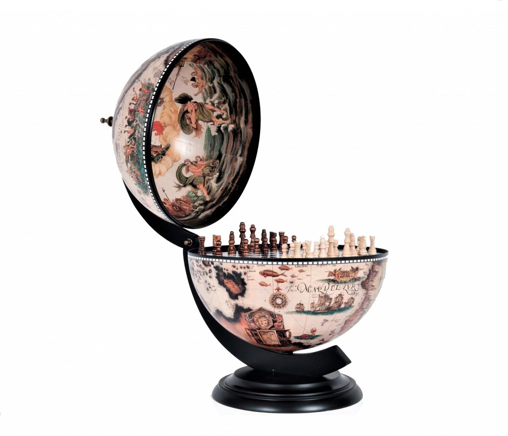 13" Brown And Black World Map Globe Chess Game Set — view 4