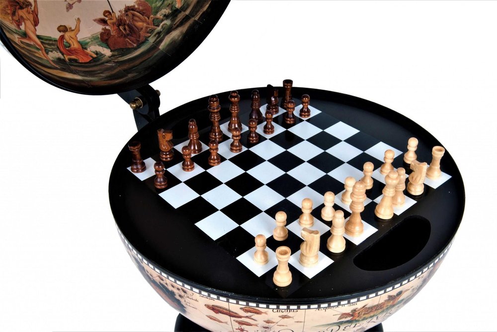 13" Brown And Black World Map Globe Chess Game Set — view 5