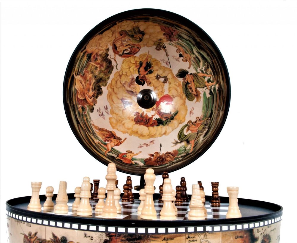 13" Brown And Black World Map Globe Chess Game Set — view 6