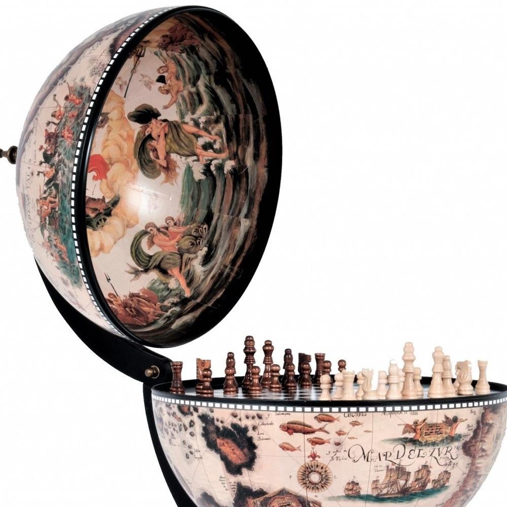 13" Brown And Black World Map Globe Chess Game Set HomeRoots