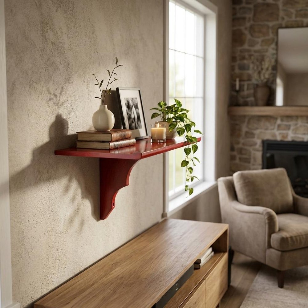 10" Red Solid Wood Wall Mounted Floating Shelf — view 10