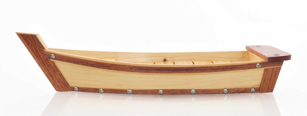 17" Natural and Brown Wood Sushi Boat Serving Tray HomeRoots