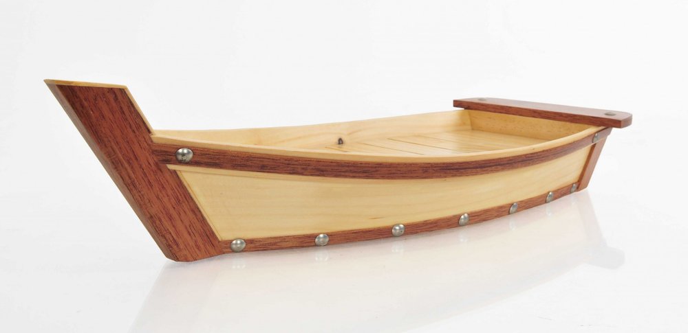 17" Natural and Brown Wood Sushi Boat Serving Tray HomeRoots