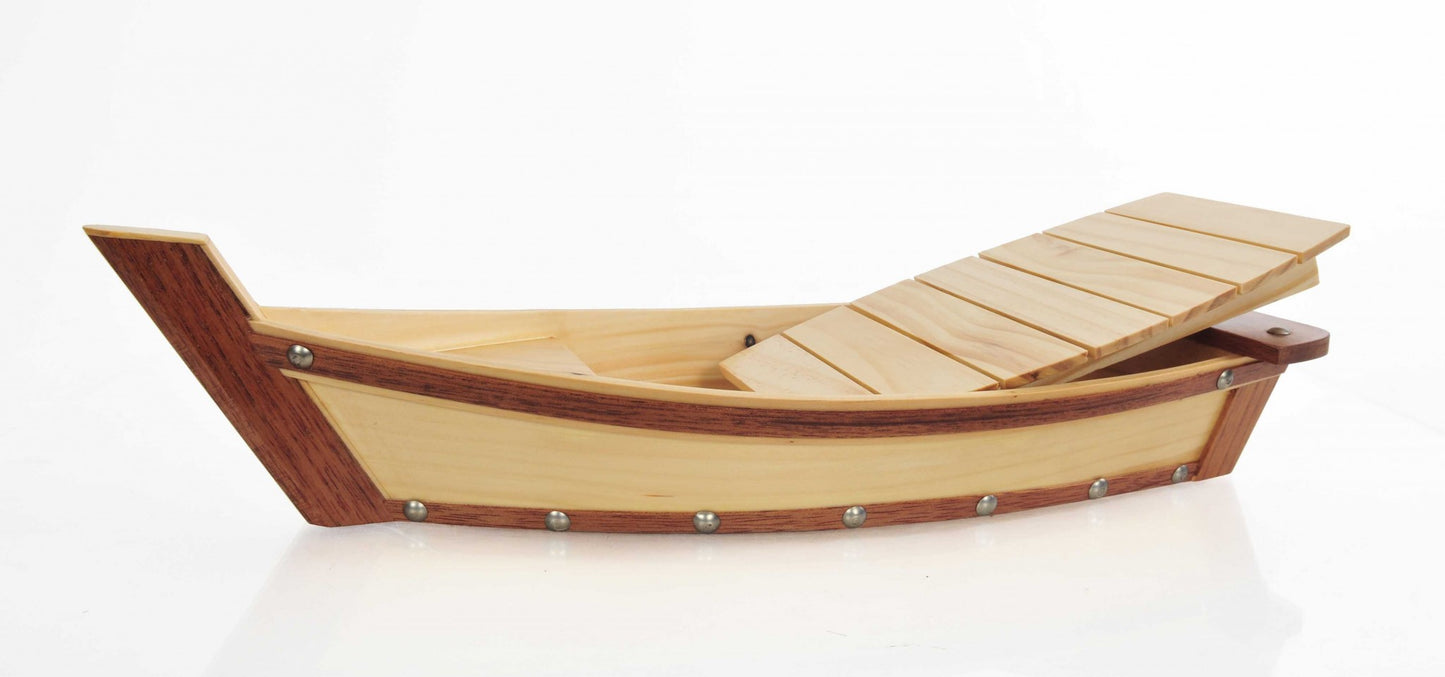 17" Natural and Brown Wood Sushi Boat Serving Tray - FurniFindUSA