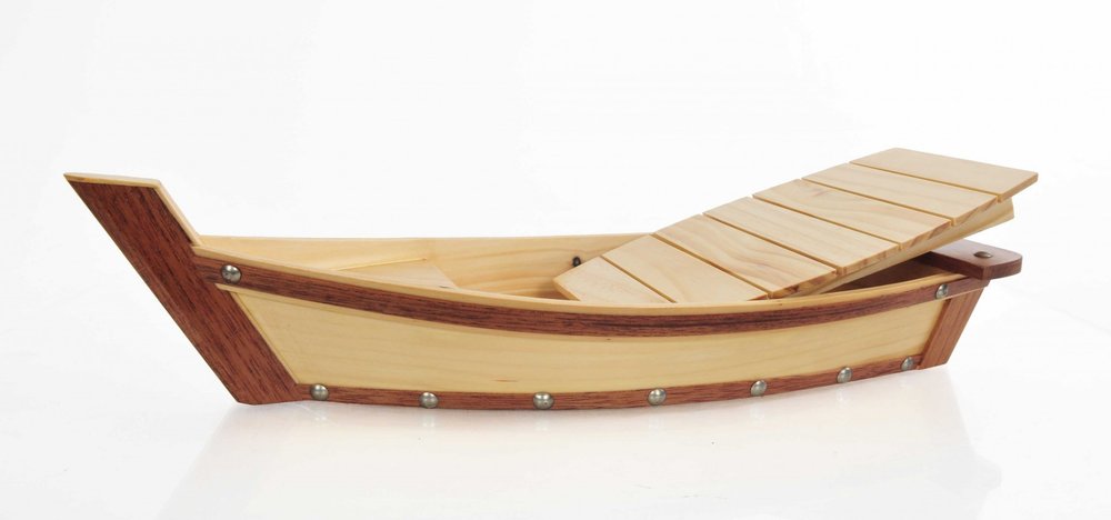 17" Natural and Brown Wood Sushi Boat Serving Tray HomeRoots