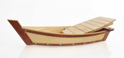 17" Natural and Brown Wood Sushi Boat Serving Tray HomeRoots