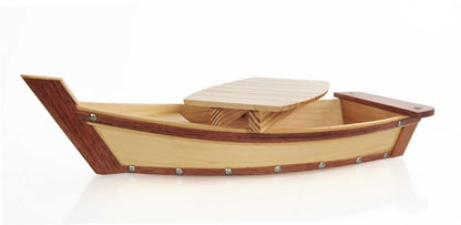17" Natural and Brown Wood Sushi Boat Serving Tray HomeRoots