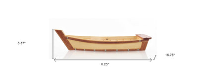 17" Natural and Brown Wood Sushi Boat Serving Tray - FurniFindUSA