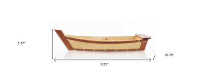17" Natural and Brown Wood Sushi Boat Serving Tray