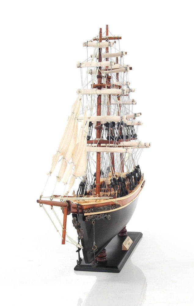 17" Brown Wood and Metal Hand Painted Cutty Sark Model Boat Tabletop Sculpture HomeRoots