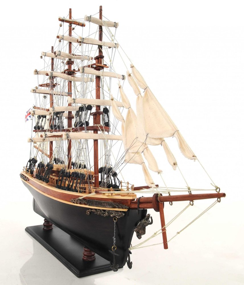 17" Brown Wood and Metal Hand Painted Cutty Sark Model Boat Tabletop Sculpture HomeRoots