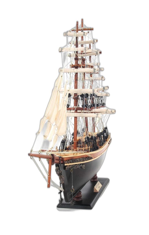 17" Brown Wood and Metal Hand Painted Cutty Sark Model Boat Tabletop Sculpture HomeRoots