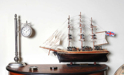 17" Brown Wood and Metal Hand Painted Cutty Sark Model Boat Tabletop Sculpture HomeRoots