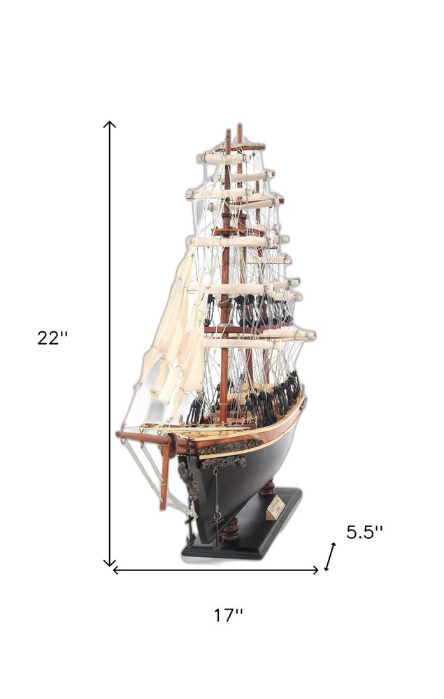 17" Brown Wood and Metal Hand Painted Cutty Sark Model Boat Tabletop Sculpture HomeRoots