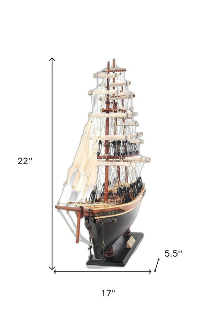 17" Brown Wood and Metal Hand Painted Cutty Sark Model Boat Tabletop Sculpture HomeRoots