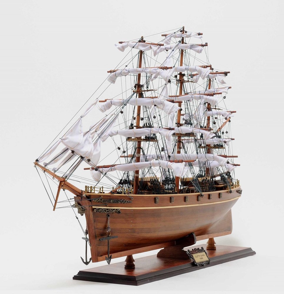 28" Brown Solid Wood Hand Painted Model Boat — view 1