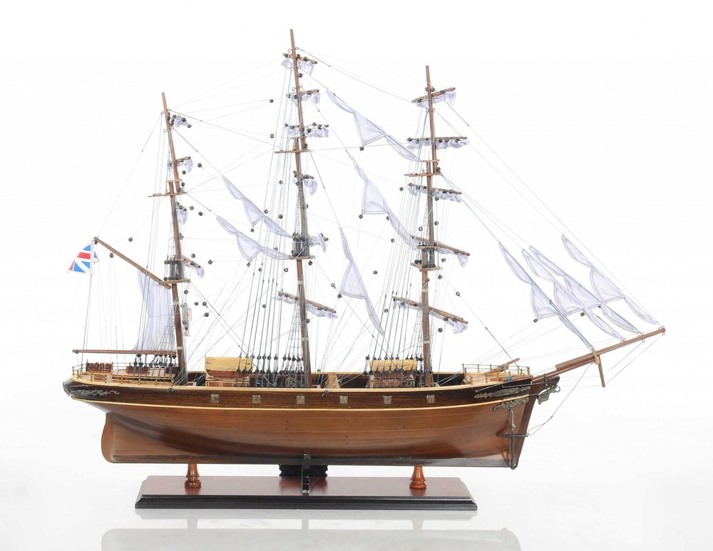 28" Brown Solid Wood Hand Painted Model Boat HomeRoots