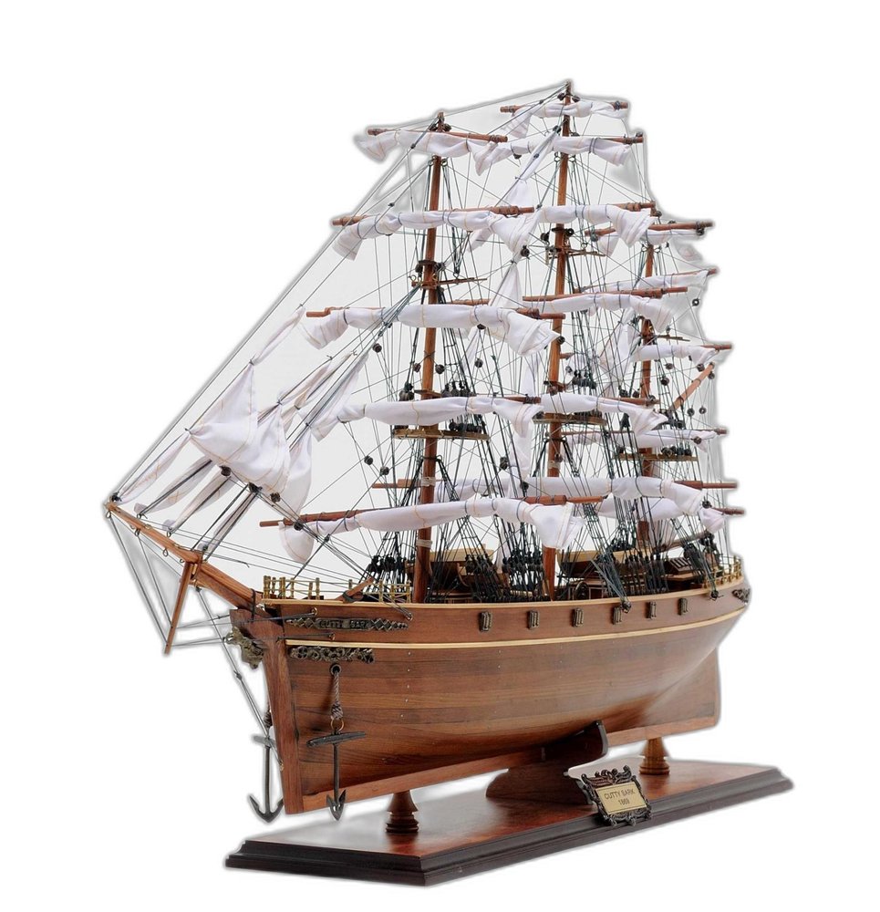 28" Brown Solid Wood Hand Painted Model Boat HomeRoots