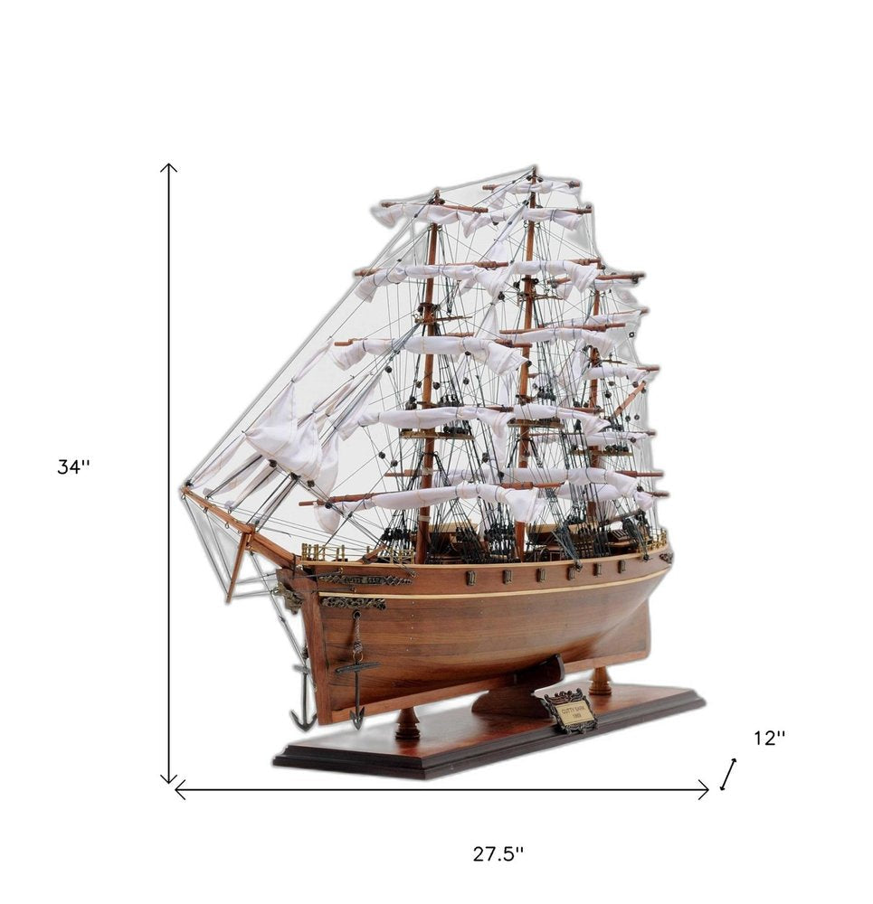 28" Brown Solid Wood Hand Painted Model Boat HomeRoots