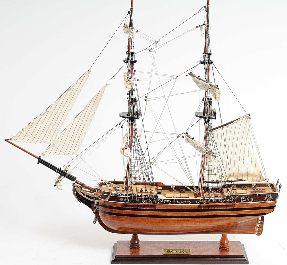 24" Brown Solid Wood Hand Painted Boat Model Boat HomeRoots