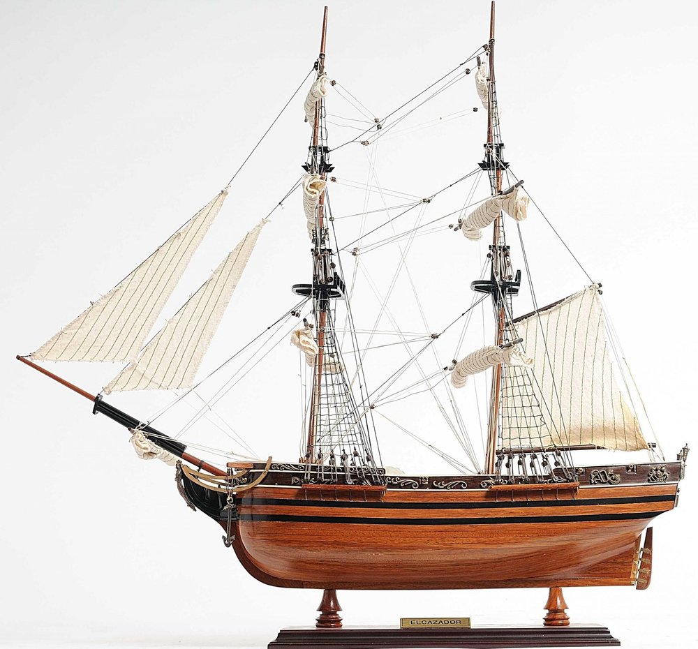 24" Brown Solid Wood Hand Painted Boat Model Boat — view 2