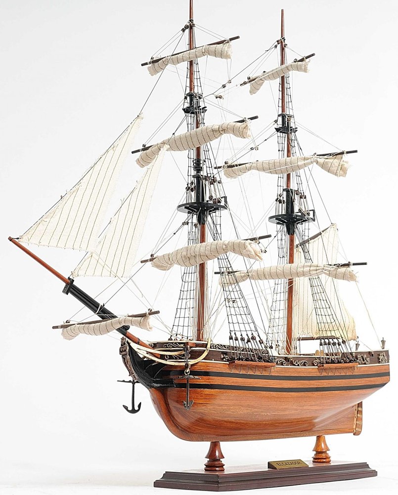 24" Brown Solid Wood Hand Painted Boat Model Boat — view 3